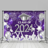 Allenjoy Purple Silver Sparkle Balloon Graduation Backdrop