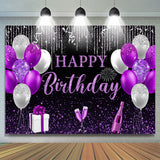 Allenjoy Purple Sliver Glitter Balloon Gift Birthday Backdrop