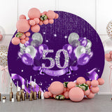 Allenjoy Purple Sparkle Balloons Round 50Th Birthday Backdrop