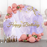 Allenjoy Purple Texture Gold Glitter Round Birthday Backdrop