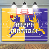 Allenjoy Purple Yellow Basketball Superstar Birthday Backdrop