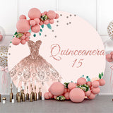 Allenjoy Quinceanera 15Th Pink Dress Birthday Round Backdrop