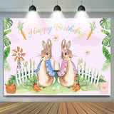 Allenjoy Rabbits Carrots Summer Scene Happy Birthday Backdrop