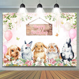 Allenjoy Rabbits Pink Balloons Glitter Birthday Backdrop