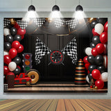 Allenjoy Racing Venue Plaid Flag Balloon Birthday Backdrop