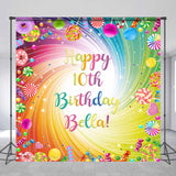 Allenjoy Rainbow Candy Personalized 10Th Birthday Backdrop