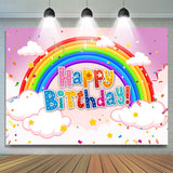 Allenjoy Rainbow Cloud Confetti Pink Happy Birthday Backdrop