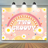 Allenjoy Rainbow Daisy Flower Two Groovy Birthday Backdrop