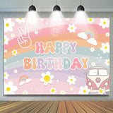 Allenjoy Rainbow Daisy Groovy Birthday Backdrop Girls