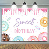 Allenjoy Rainbow Donuts Happy Sweet Birthday Party Backdrop