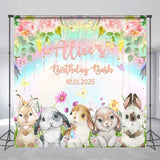 Allenjoy Rainbow Flowers Rabbits Custom Birthday Backdrop