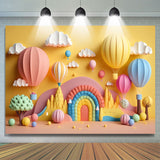 Allenjoy Rainbow Hot Air Balloons Cloud Birthday Backdrop