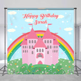 Allenjoy Rainbow Pink Castle Custom Happy Birthday Backdrop