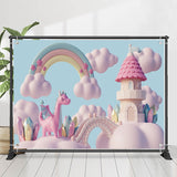 Allenjoy Rainbow Pink Cloud Castle Birthday Backdrop Girl