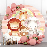 Allenjoy Rainbow Safari Animals Round Birthday Party Backdrop