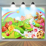 Allenjoy Rainbow Star Candyland Happy Birthday Backdrop