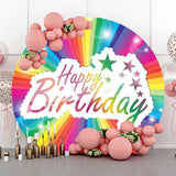 Allenjoy Rainbow Star Happy Birthday Round Backdrop Cover