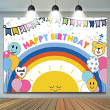 Allenjoy Rainbow Sun Cartoon Balloon Kids Birthday Backdrop