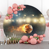 Allenjoy Rainy Burning Football Field Round Birthday Backdrop