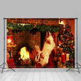 Allenjoy Real Scene Santa Brick Fireplace Christmas Backdrop