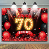 Allenjoy Red Balloon Ribbon Glitter 70Th Birthday Backdrop