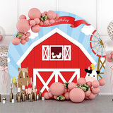 Allenjoy Red Barn Animals Windmill Circle Birthday Backdrop