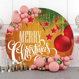 Allenjoy Red Christmas Ball Round Brown Wood Christmas Backdrop