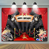 Allenjoy Red Curtain High Builddings Night Birthday Backdrop