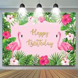 Allenjoy Red Flamingos And Tropical Plants Birthday Backdrop