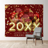 Allenjoy Red Golden Ribbon Glitter Balloon Graduation Backdrop