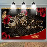 Allenjoy Red Rose Masquerade Mask Happy Birthday Backdrop