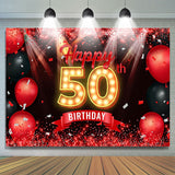 Allenjoy Red Sparkling Balloon Black 50Th Birthday Backdrop