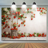 Allenjoy Red Strawberries Plants White Wall Birthday Backdrop