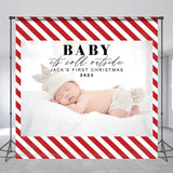 Allenjoy Red Stripes Custom 1St Christmas Birthday Backdrop