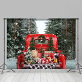 Allenjoy Red Truck Presents Snowy Christmas Tree Backdrop