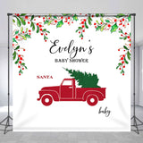 Allenjoy Red Truck Xmas Tree Custom Name Baby Shower Backdrop