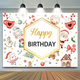 Allenjoy Red White Christams Theme Gold Happy Birthday Backdrop