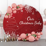 Allenjoy Red White Glitter Christmas Circle Round Backdrop