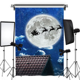 Allenjoy Reindeer Sleigh Moon Roof Christmas Photo Backdrop