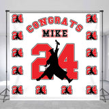 Allenjoy Repeat Red Number Custom Name Graduation Backdrop