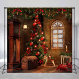 Allenjoy Retro Window Christmas Tree Photo Shoot Backdrop