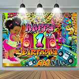 Allenjoy Rock Graffiti Happy 1St Birthday Backdrop Girl