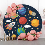 Allenjoy Rocket Stars Cloud Galaxy Round Birthday Backdrop