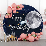 Allenjoy Rocket Stars Moon Galaxy Round Birthday Backdrop