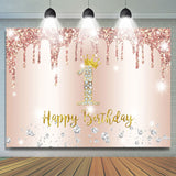 Allenjoy Rose Glod Glitter Diamond 1St Birthday Backdrop