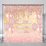 Allenjoy Rose Gold Glitter Balloon Custom Birthday Backdrop