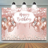 Allenjoy Rose Gold Glitter Balloon Happy Birthday Backdrop