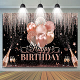 Allenjoy Rose Gold Glitter Champagne Black Birthday Backdrop