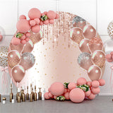 Allenjoy Rose Golden Balloons Lights Round Glitter Backdrop