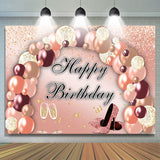 Allenjoy Rose Golden Pink Balloon Happy Birthday Backdrop